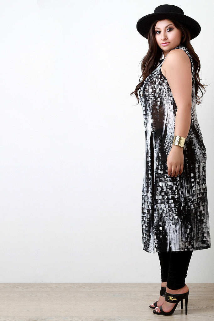 Printed Semi-Sheer Mesh High Slit Maxi Top