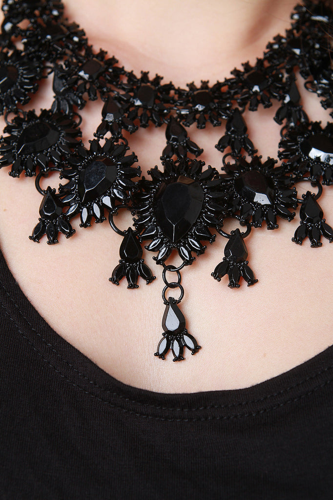 Metal Gemstone Statement Necklace Set
