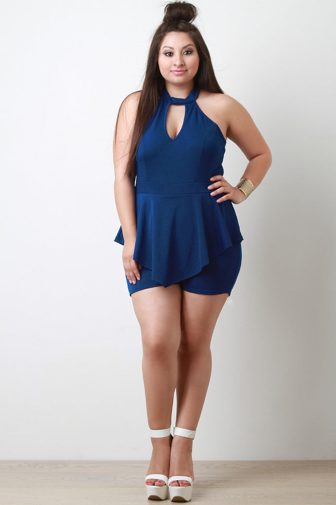 Keyhole Sleeveless Peplum Romper
