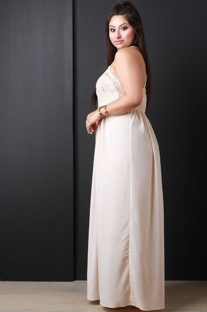 Crochet Knit Contrast Maxi Dress