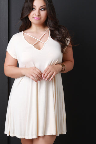 Mock Neck Cold Shoulder Keyhole Dress
