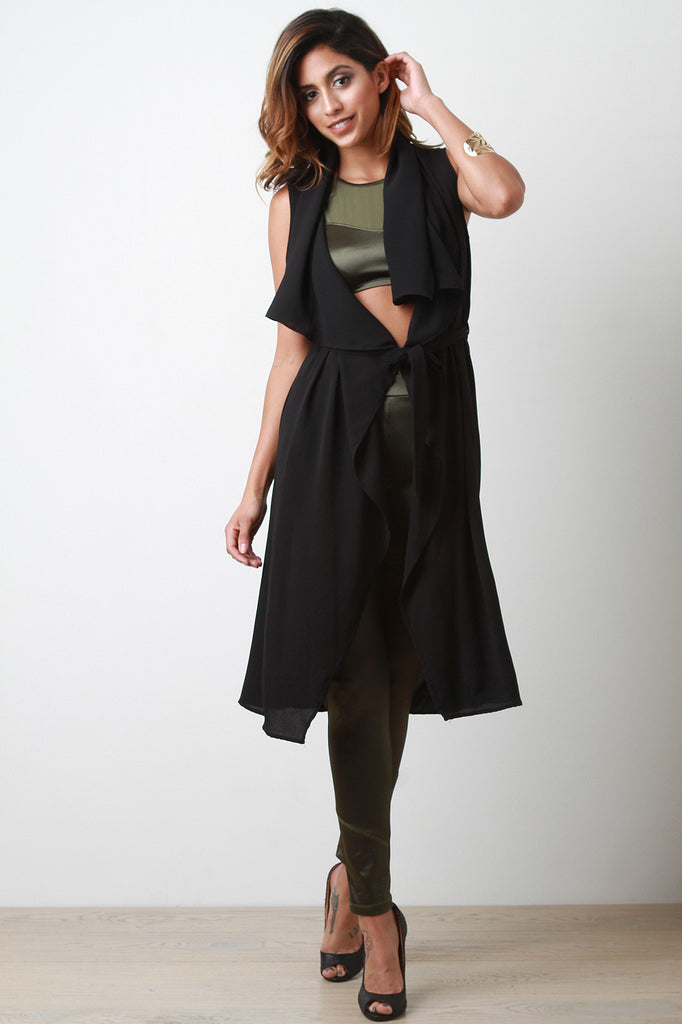 Self-Tie Longline Sleeveless Vest