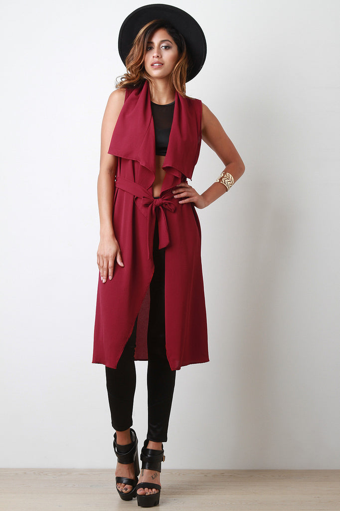 Self-Tie Longline Sleeveless Vest