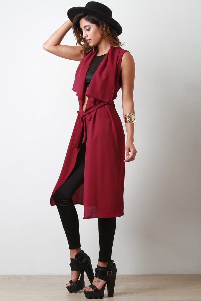Self-Tie Longline Sleeveless Vest