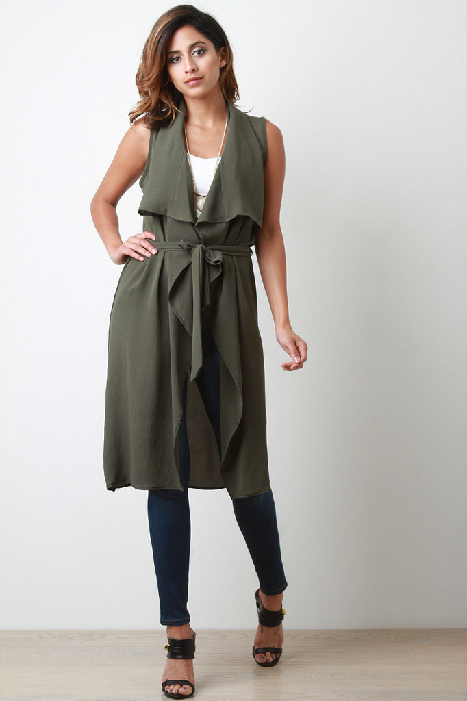 Self-Tie Longline Sleeveless Vest