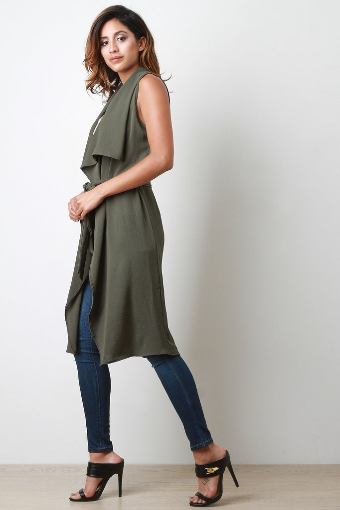 Self-Tie Longline Sleeveless Vest