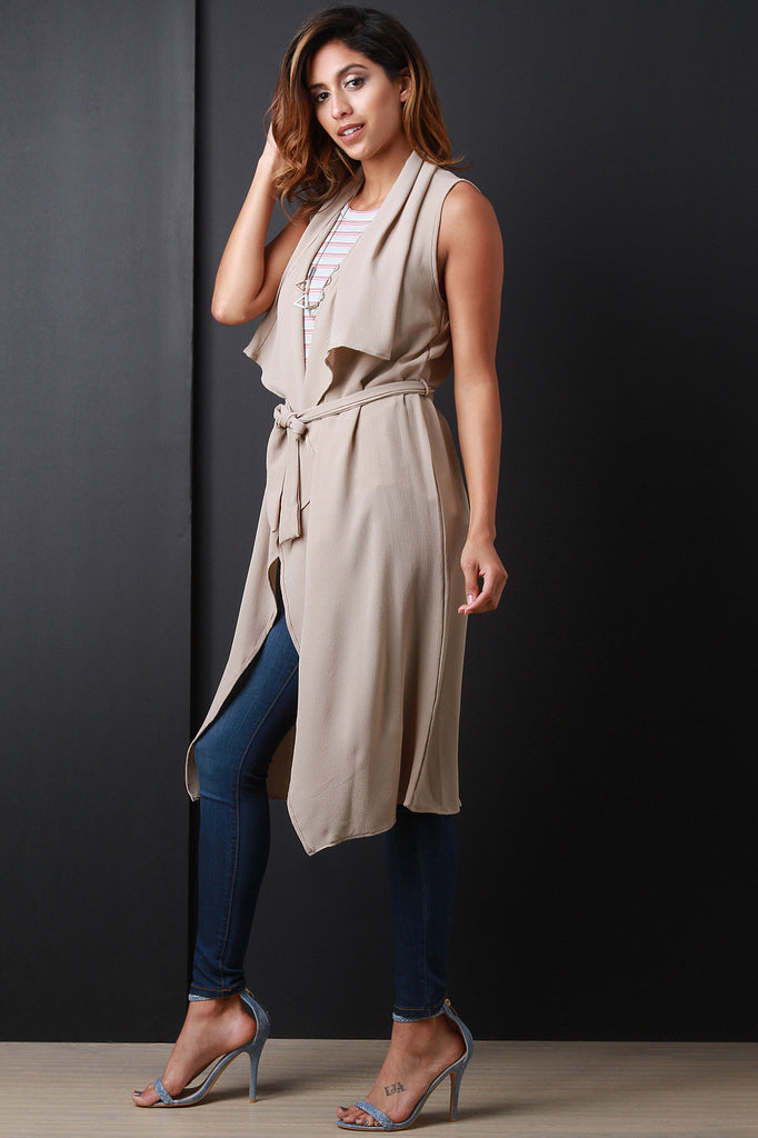 Self-Tie Longline Sleeveless Vest