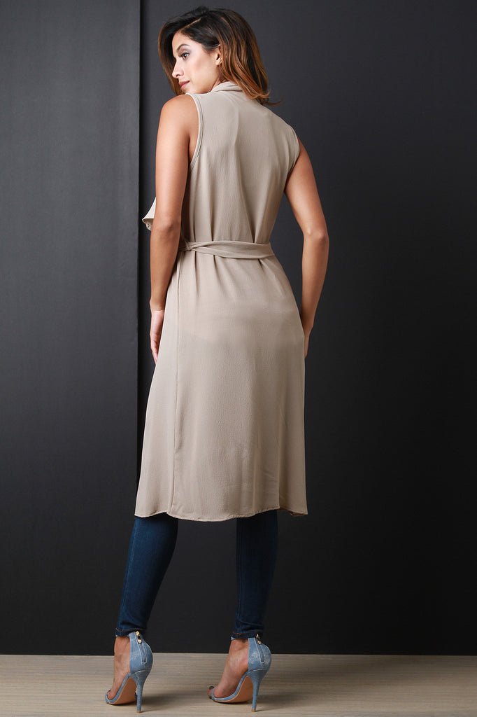 Self-Tie Longline Sleeveless Vest