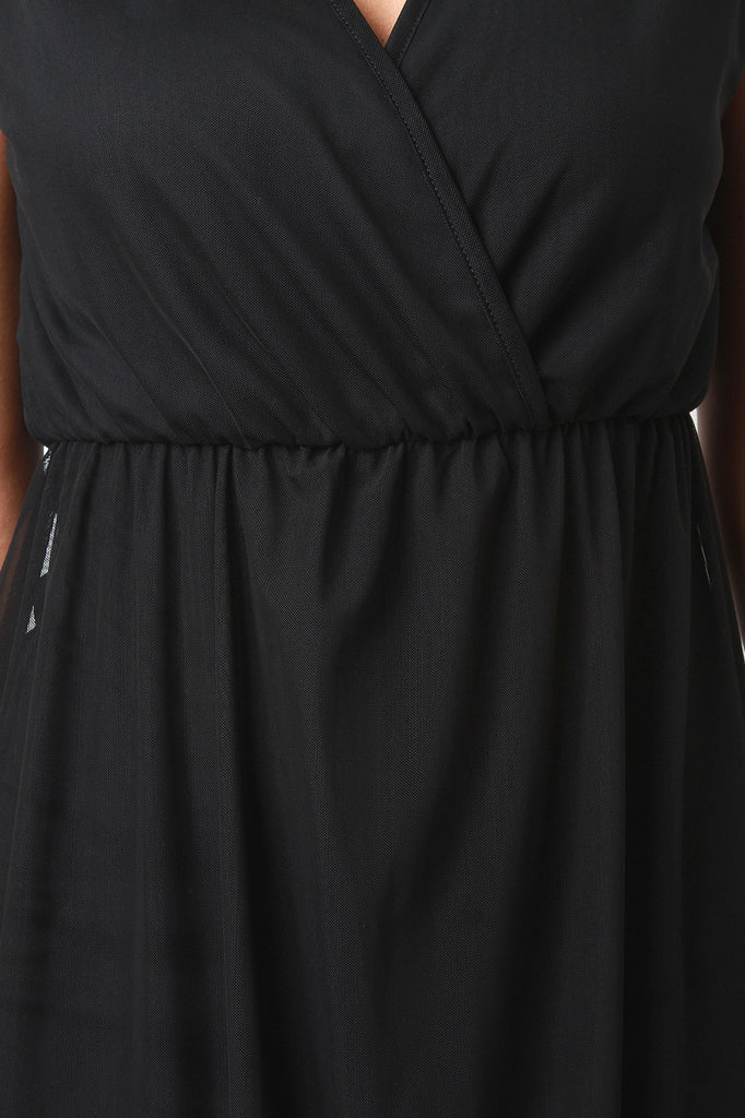 Surplice Deep V Sleeveless Mesh Slit Romper Dress