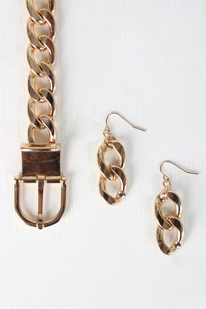 Chain Buckle Closure Choker Necklace Set