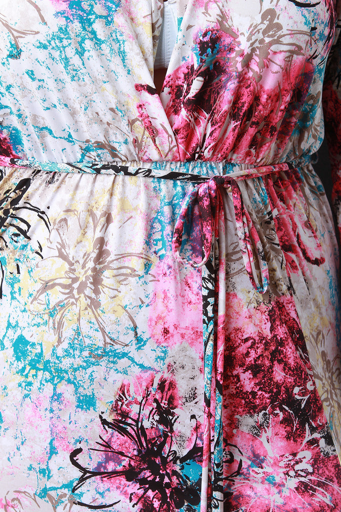 Splattered Floral Belted Maxi Dress