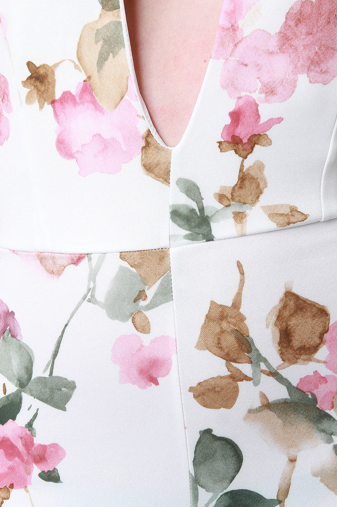 Deep V Strappy Floral Print Jumpsuit