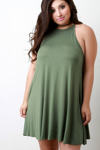 Mock Neck Cold Shoulder Keyhole Dress