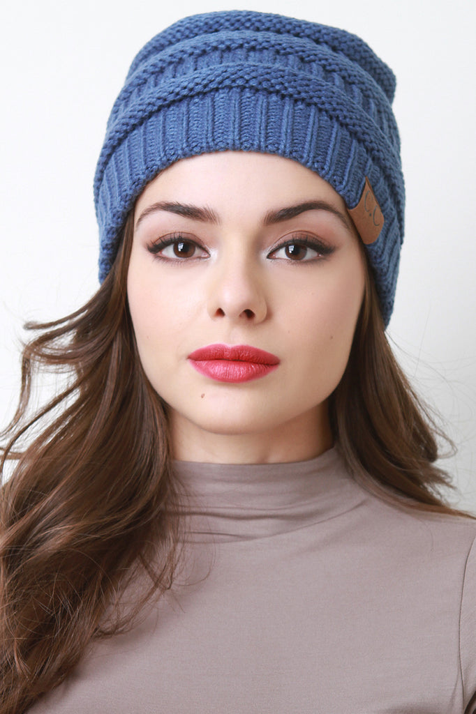 Solid Ridged Knit Beanie