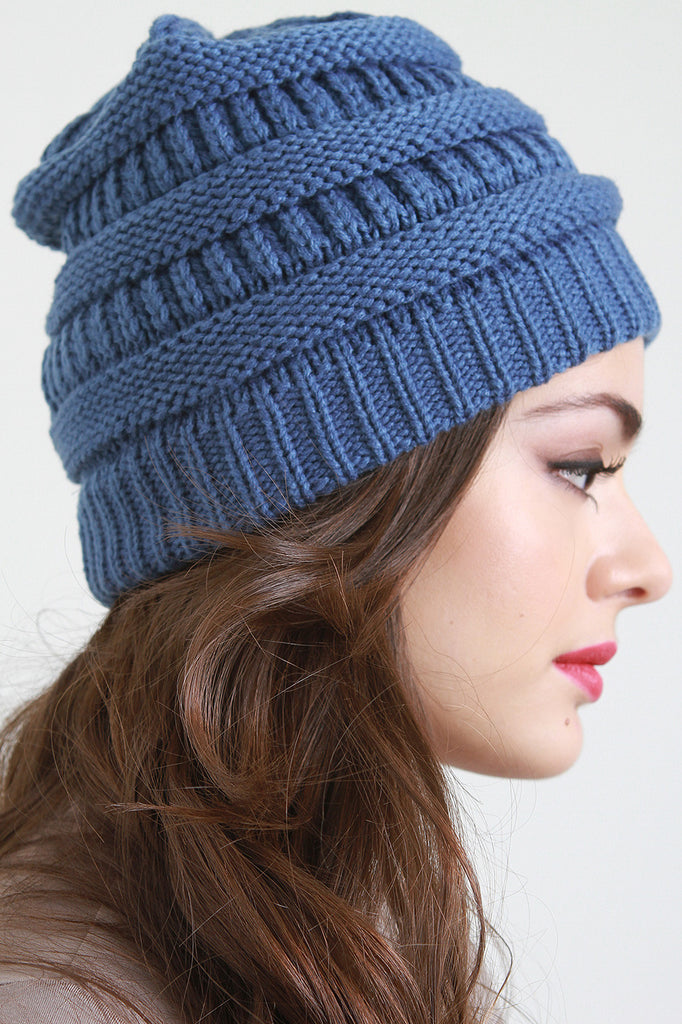 Solid Ridged Knit Beanie