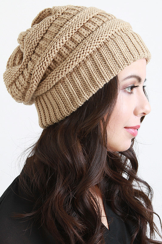 Solid Ridged Knit Beanie