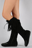 Fringe Cuff Lace Up Moccasin Flat Boots