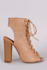 Liliana Corset Lace Up Peep Toe Mule Chunky Heel