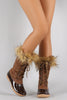Faux Fur Cuff Lace Up Duck Mid Calf Boots