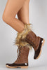 Faux Fur Cuff Lace Up Duck Mid Calf Boots
