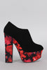 Dollhouse Round Toe Floral Print Platform Heeled Booties