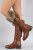 Bamboo Faux Fur Cuff Round Toe Riding Knee High Boots