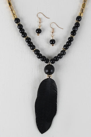 Braided Leather Feather Pendant Necklace