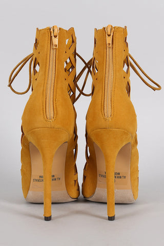 Liliana Caged Laser Cut Lace Up Heel
