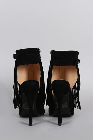 Fringe Peep Toe Stiletto Mule
