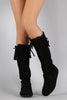Lace Up Fringe Cuff Vegan Suede Moccasin Boots