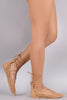 Qupid Suede Perforated Scallop Lace Up Flat