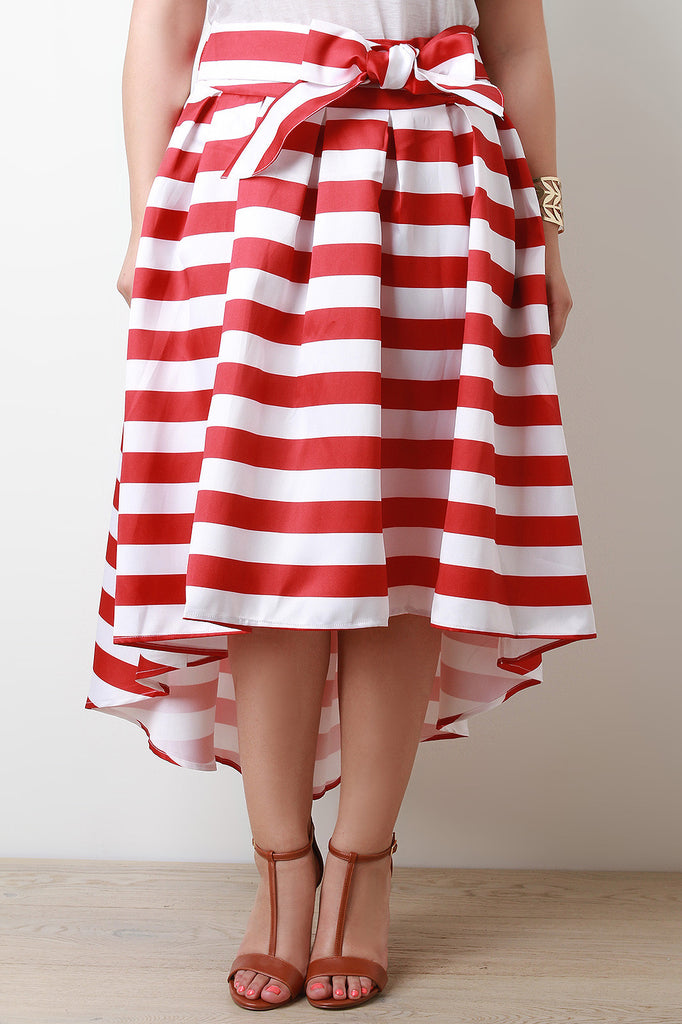 High Low Horizontal Stripe Pleated Taffeta Skirt