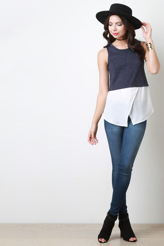 Asymmetrical Two Tone Sleeveless Top