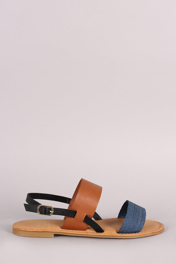 Bamboo Two Tone Double Band Slingback Flat Sandal