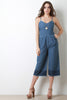 Frayed Crop Wide Leg Denim Jumpsuit
