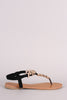 Metallic Ornament Embellished T-Strap Flat Sandal