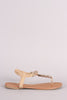 Metallic Ornament Embellished T-Strap Flat Sandal