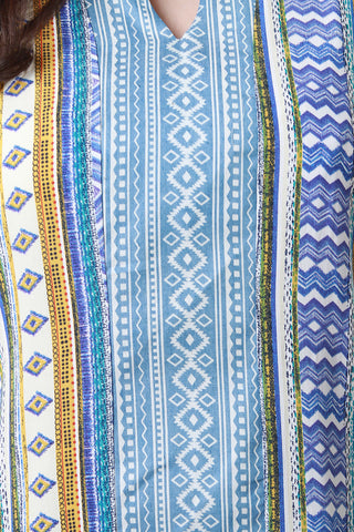 Tribal Print Split V-Neck Short Sleeve Shift Dress