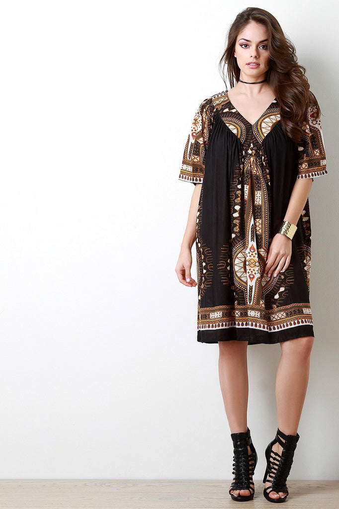 African Dashiki Print V-neck Dress