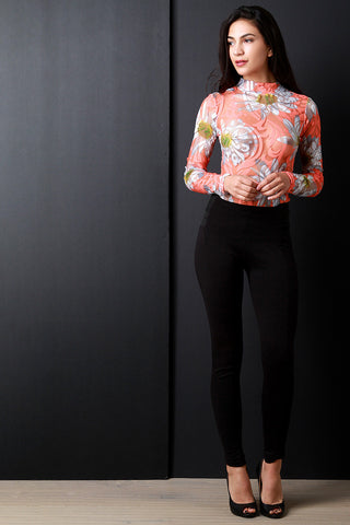 Burn Out Mesh Daisy Print Longsleeve Bodysuit