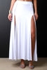 Casual High Waisted Deep Slit Maxi Skirt