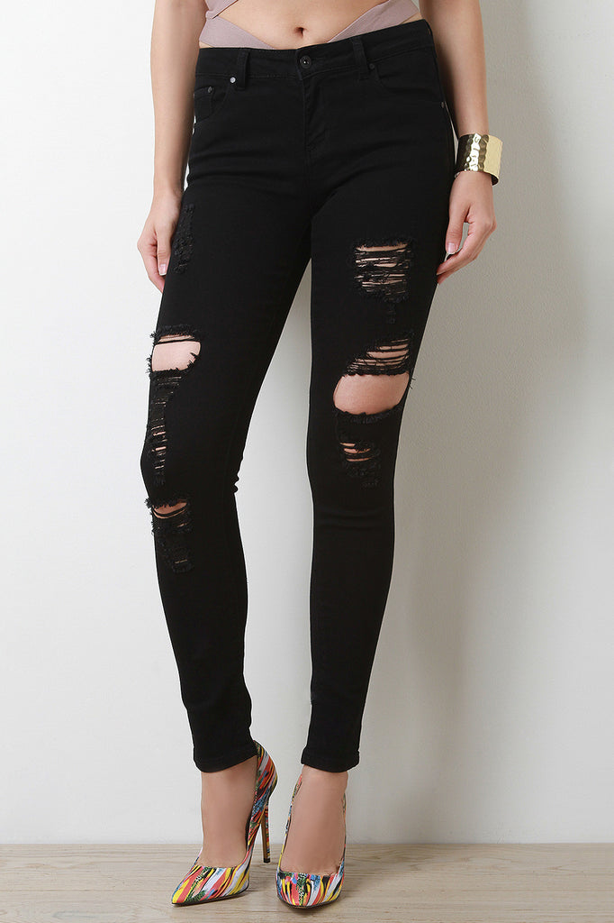 Classic 5-Pocket Design Distressed Skinny Jeans
