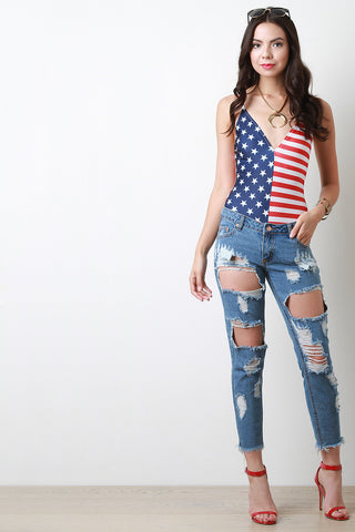 Distressed Stone Wash Denim Jeans