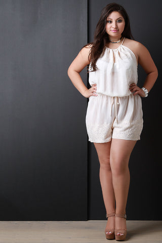 Keyhole Back Lace Trim Sleeveless Romper