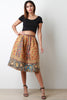 Floral Suede Pleated A-Line Midi Skirt