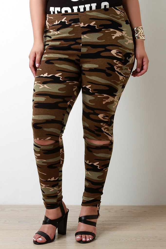 Camo Knee Slit Leggings
