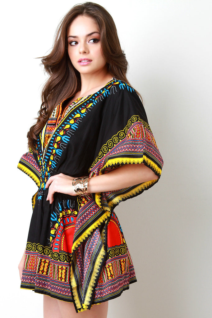 African Dashiki Smock Waist Mini Dress