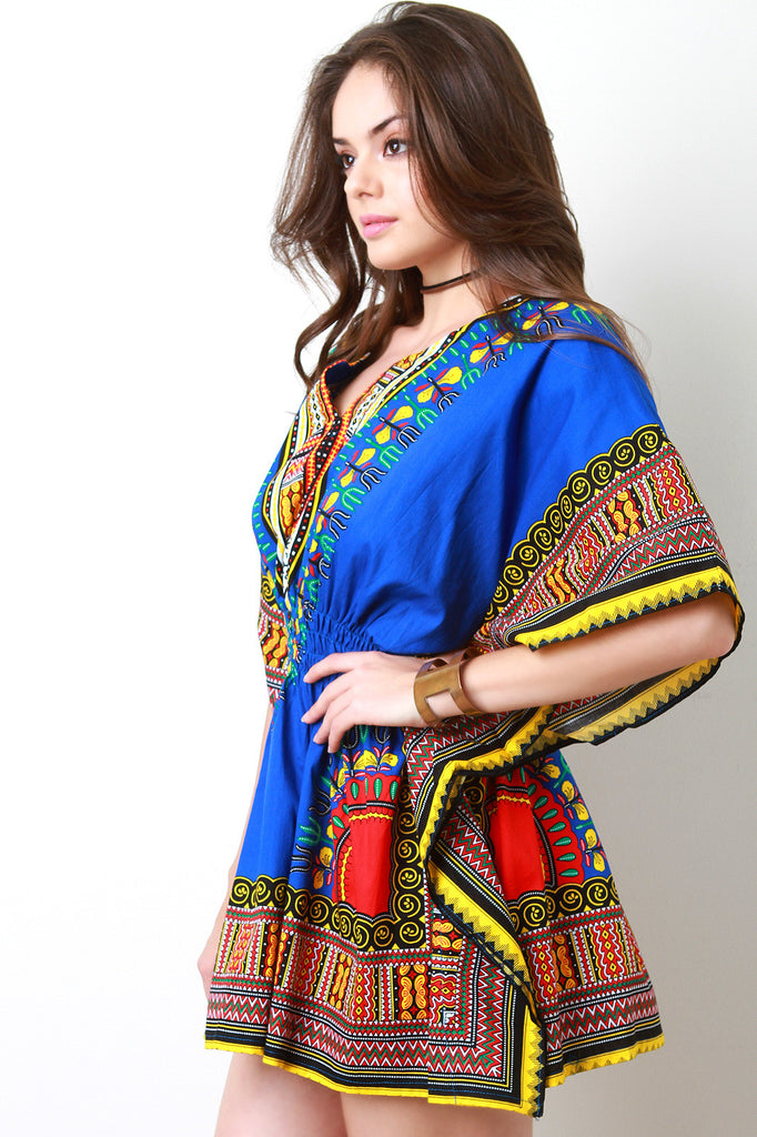 African Dashiki Smock Waist Mini Dress