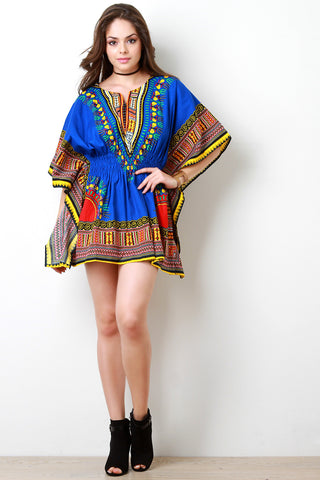 African Dashiki Smock Waist Mini Dress