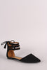 Qupid Suede Triple Ankle Strap Lace-Up Dorsay Flat